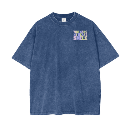 Heart Smile Unisex Oversize Snow Washed T-Shirt