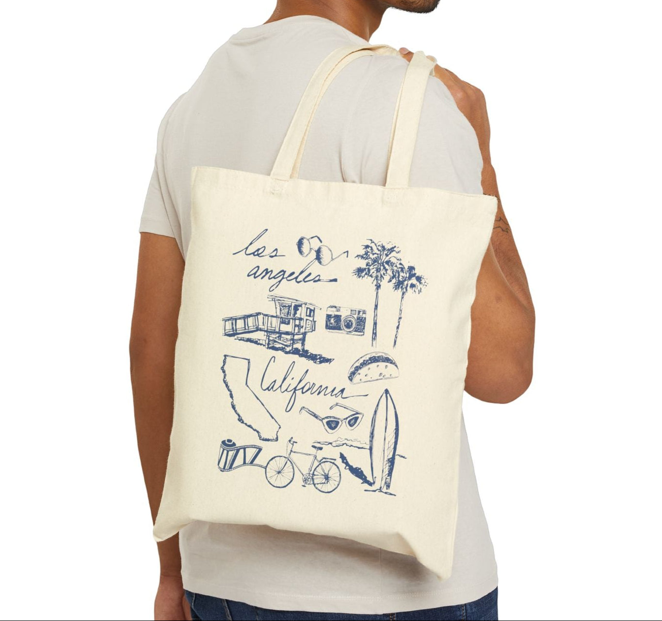 Los Angeles Cali Sketch Art Cotton Canvas Tote Bag