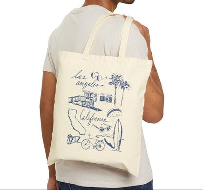 Los Angeles Cali Sketch Art Cotton Canvas Tote Bag