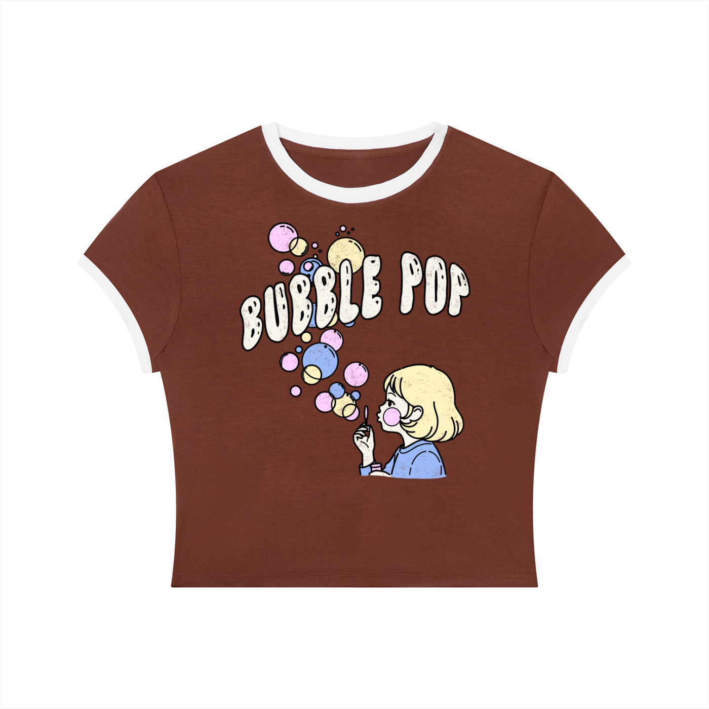 Bubble Pop Retro Women's Slim Fit Color Rib T-Shirt