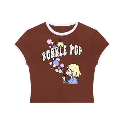 Bubble Pop Retro Women's Slim Fit Color Rib T-Shirt