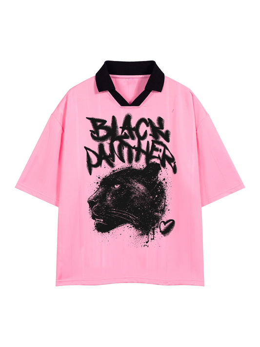 Black Panther Unisex Striped Collar Boxy Sport Jersey