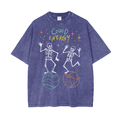 Good Energy Skeletons Unisex Oversize Snow Washed T-Shirt