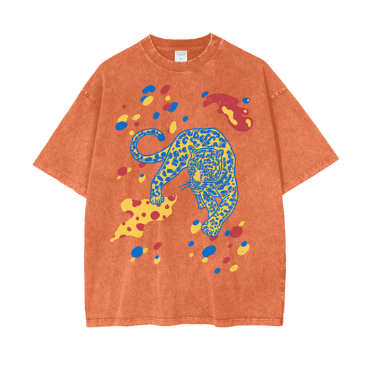 Cheetah Paint Unisex Oversize Snow Washed T-Shirt