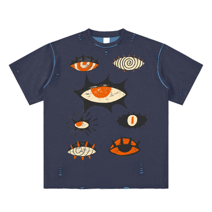 Hypnotic Eyes Unisex Reversible Frayed T-shirt