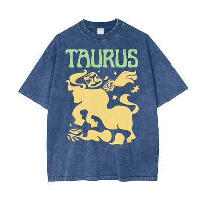Zodiac Taurus Psychedelic Snow Washed T-Shirt
