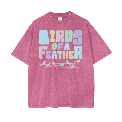 Birds Feathers Unisex Oversize Snow Washed T-Shirt