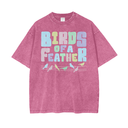 Birds Feathers Unisex Oversize Snow Washed T-Shirt
