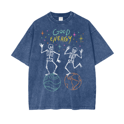 Good Energy Skeletons Unisex Oversize Snow Washed T-Shirt