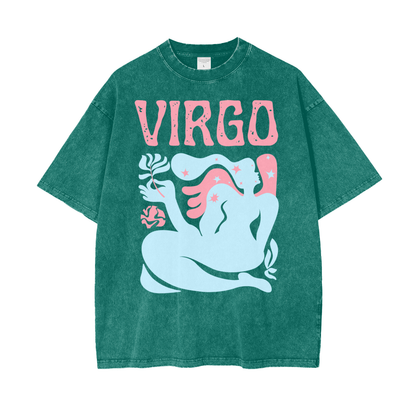 Zodiac Virgo Psychedelic Snow Washed T-Shirt