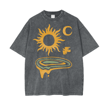 Sun Moon Land Unisex Oversize Snow Washed T-Shirt