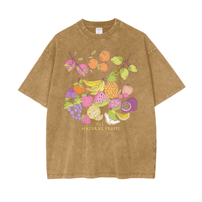 Natural Fruits Unisex Oversize Snow Washed T-Shirt