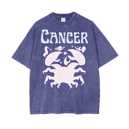 Zodiac Cancer Psychedelic Snow Washed T-Shirt