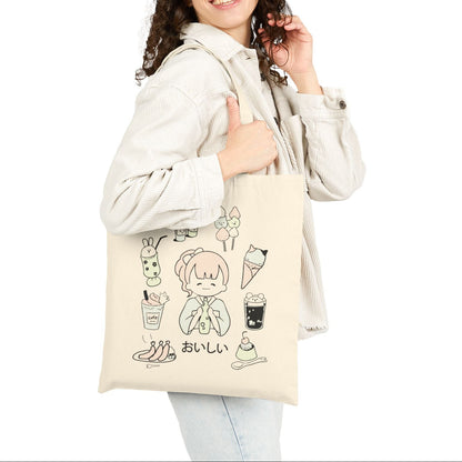 Kawaii "Delicious" Foods Cotton Canvas Tote Bag