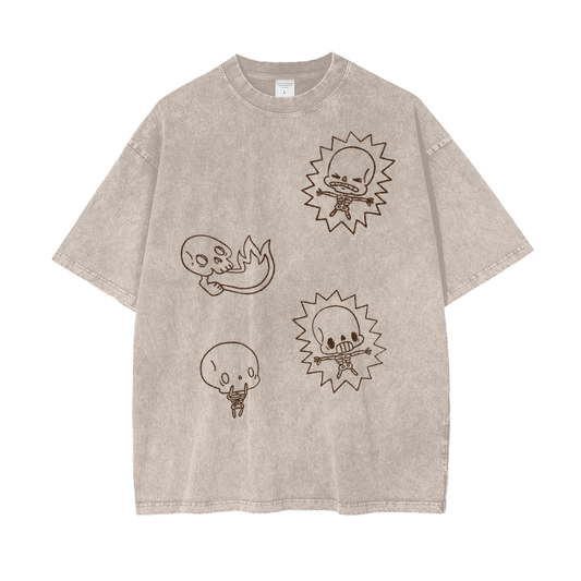 Electric Shock Sketch Oversize Snow Washed T-Shirt