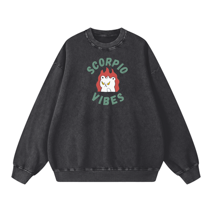 Zodiac Scorpio Bear Unisex Acid Wash Oversize Sweatshirt