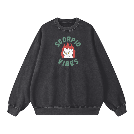 Zodiac Scorpio Bear Unisex Acid Wash Oversize Sweatshirt