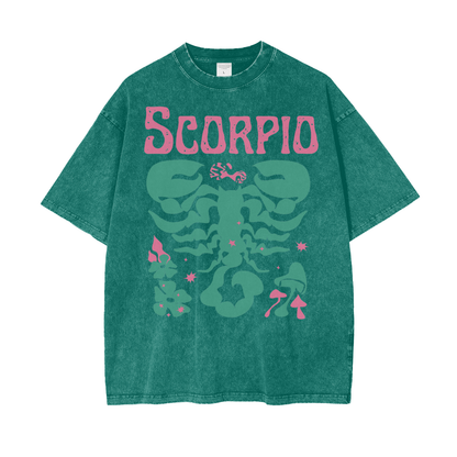 Zodiac Scorpio Psychedelic Unisex Oversized Snow Washed T-Shirt