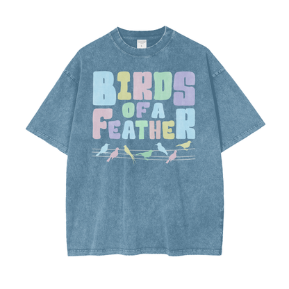 Birds Feathers Unisex Oversize Snow Washed T-Shirt