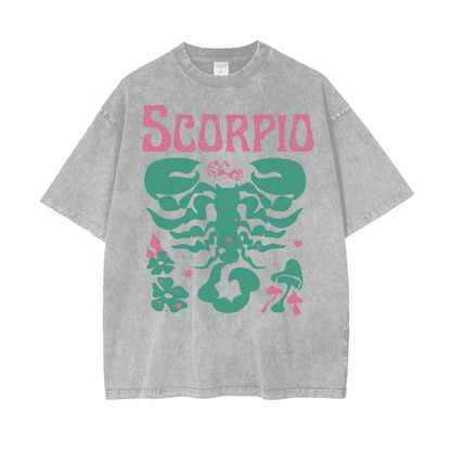 Zodiac Scorpio Psychedelic Unisex Oversized Snow Washed T-Shirt