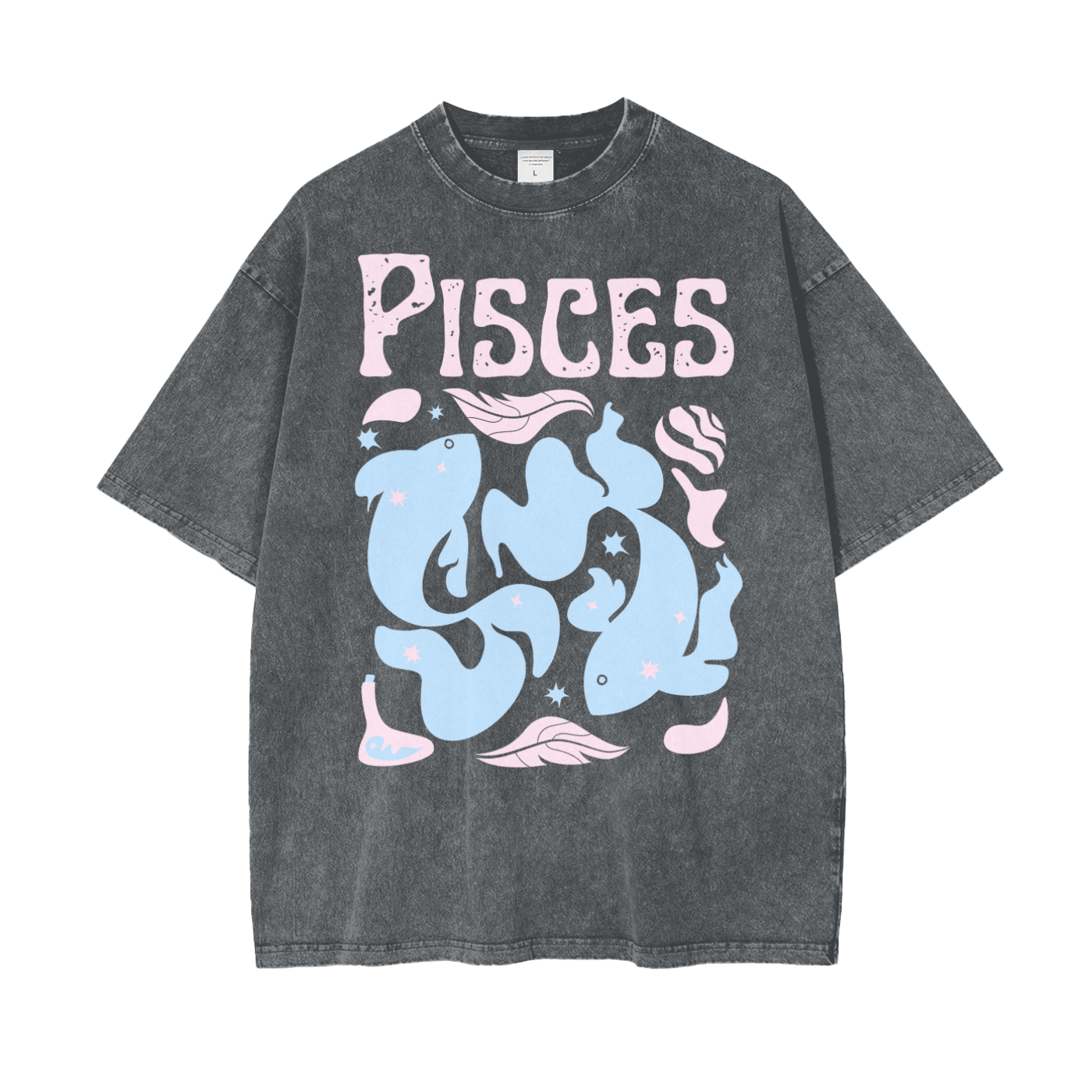 Zodiac Pisces Psychedelic Unisex Oversized Snow Washed T-Shirt