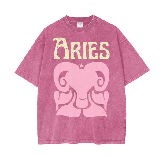 Zodiac Aries Psychedelic Snow Washed T-Shirt