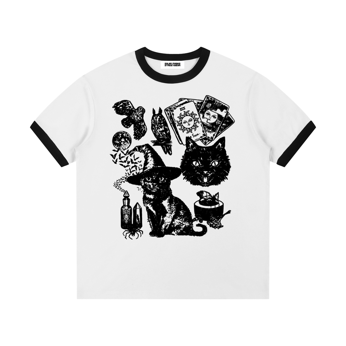 Witch Cats Unisex Contrast Ribbed Crewneck T-Shirt