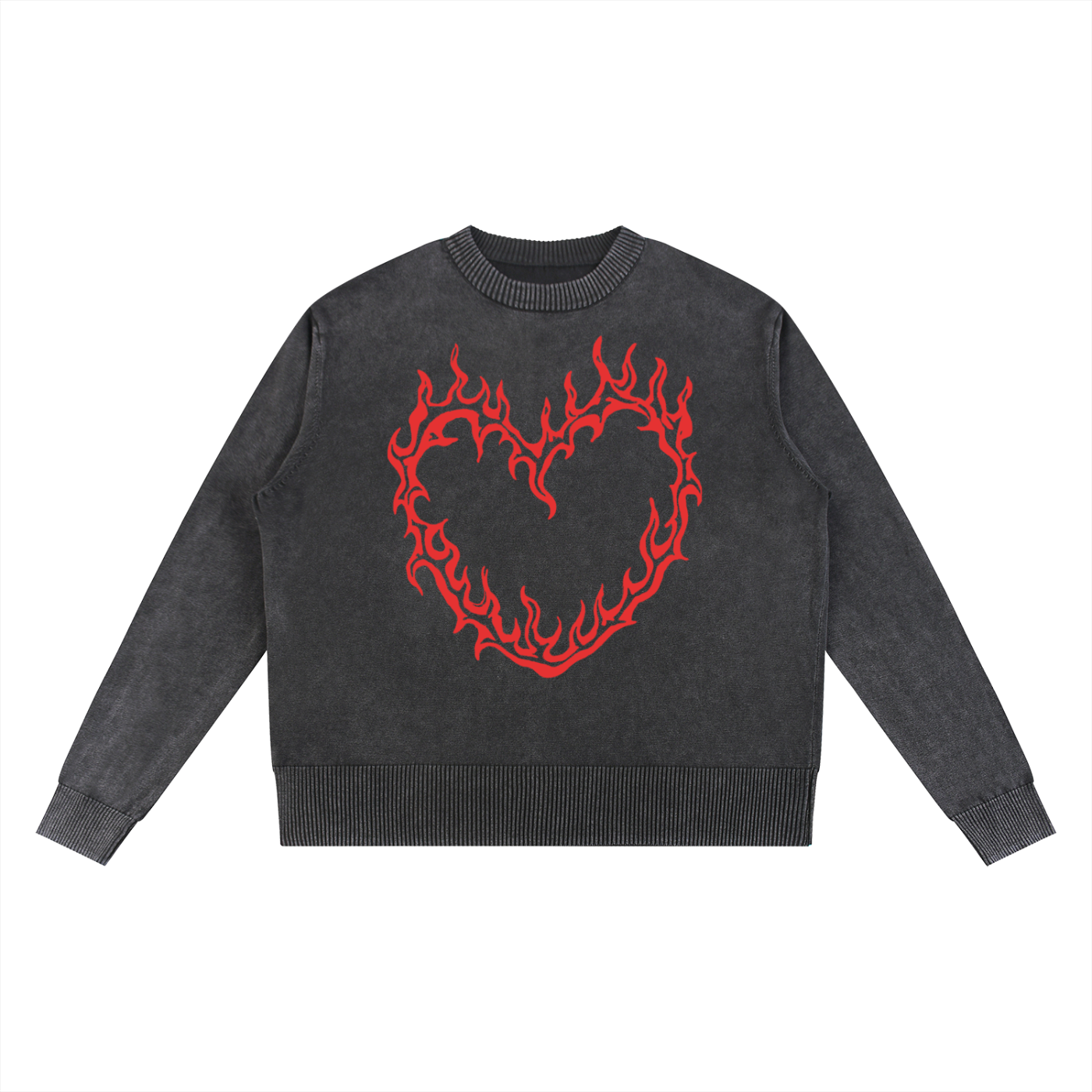 Fire Heart Mineral Wash Oversized Sweater