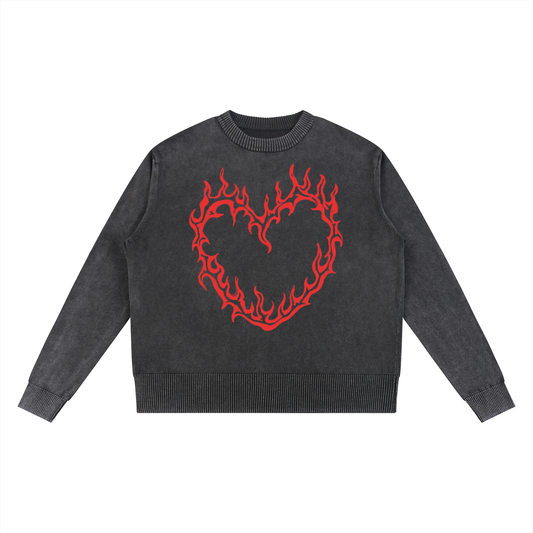 Fire Heart Mineral Wash Oversized Sweater