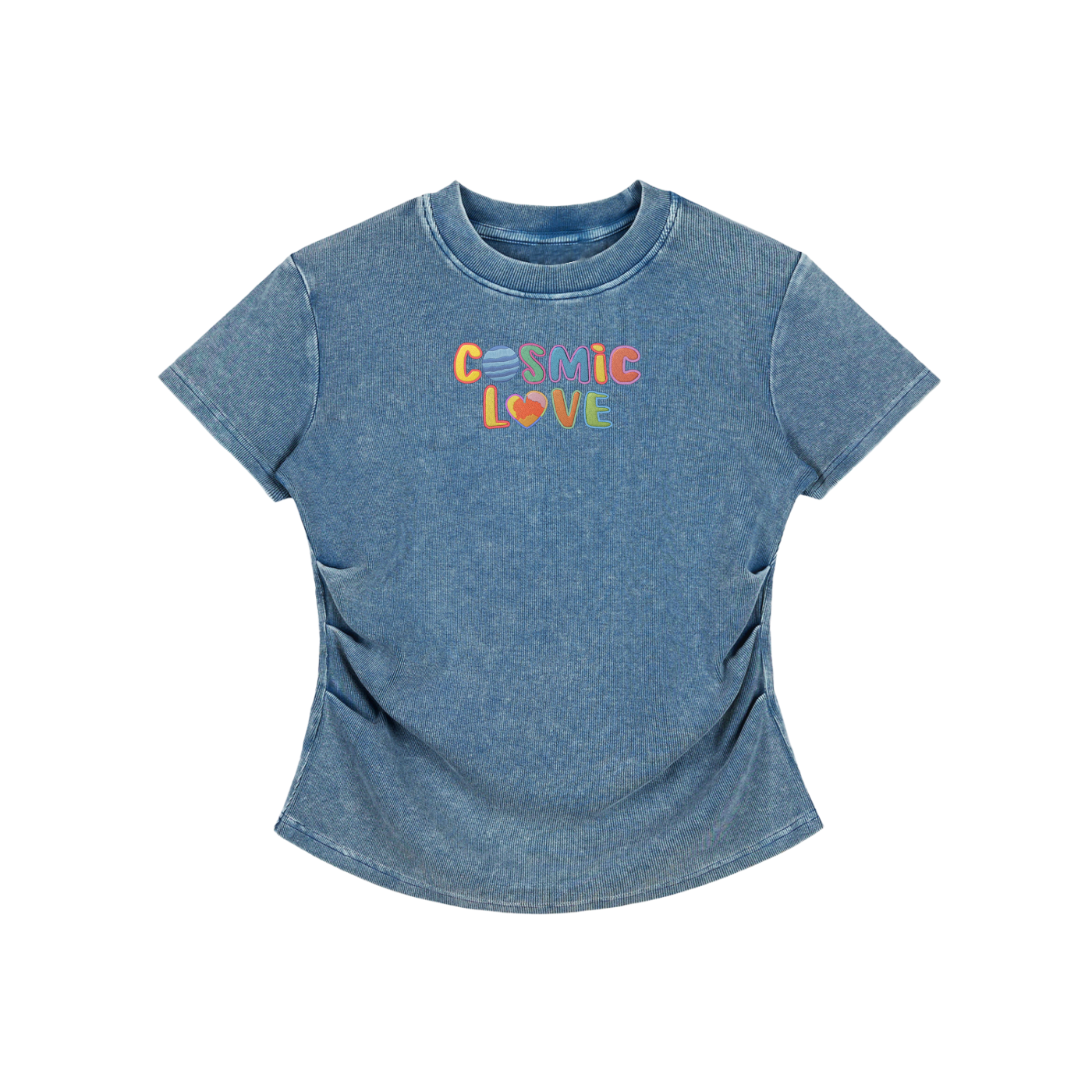 Cosmic Love Faux Embroidered Vintage Washed Femme Fit Cotton T-Shirt