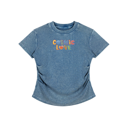 Cosmic Love Faux Embroidered Vintage Washed Femme Fit Cotton T-Shirt
