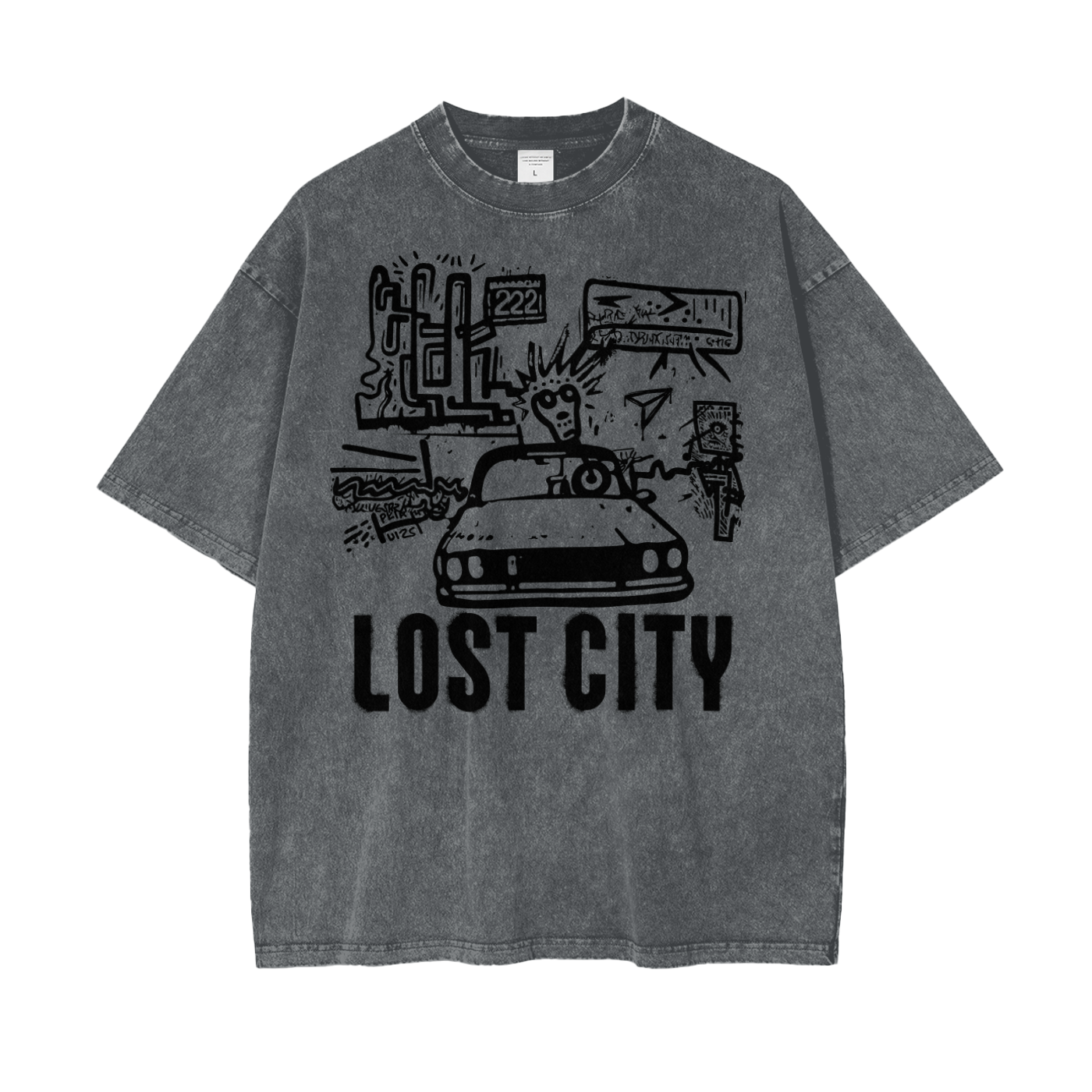 Lost City Unisex Oversize Snow Washed T-Shirt