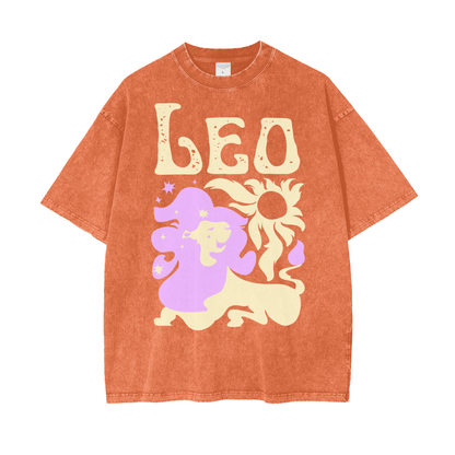 Zodiac Leo Psychedelic Unisex Oversize Snow Washed T-Shirt