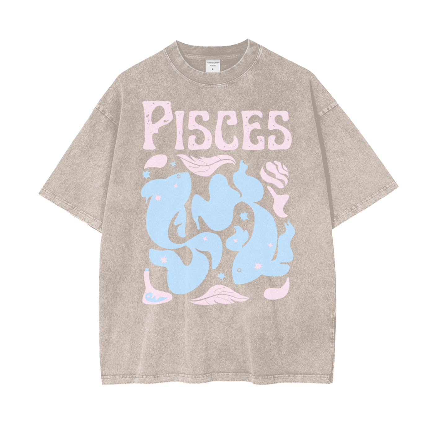 Zodiac Pisces Psychedelic Unisex Oversized Snow Washed T-Shirt