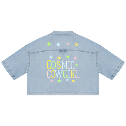 Cosmic Cowgirl Vintage Wash Boxy Crop Button Down T-Shirt
