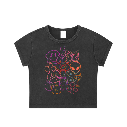 Trippy Doodles Snow Washed Crop Top
