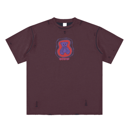 Teddy Bear,D Unisex Reversible Frayed T-shirt