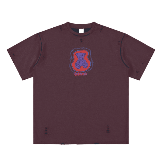 Teddy Bear,D Unisex Reversible Frayed T-shirt