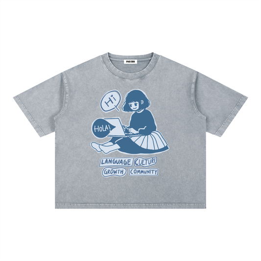 Anime Pen Pals Mineral Wash Boxy Cotton T-Shirt