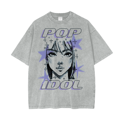 Anime Pop Idol Unisex Oversize Snow Washed T-Shirt