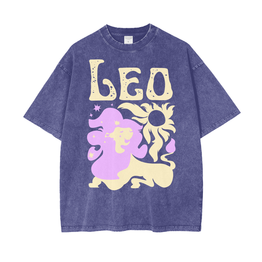 Zodiac Leo Psychedelic Unisex Oversize Snow Washed T-Shirt