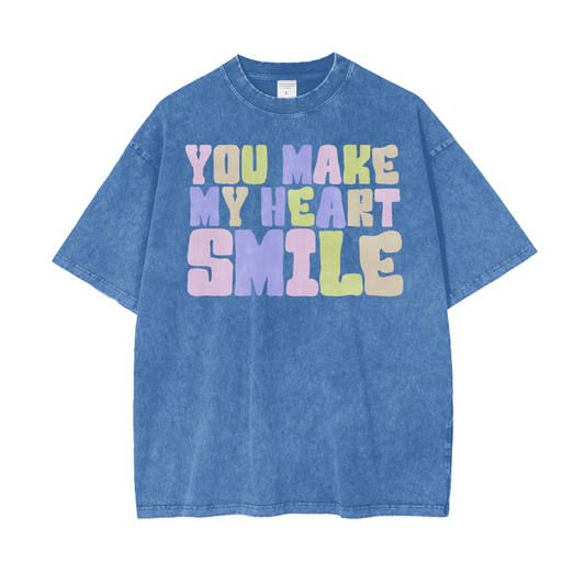 Heart Smile Unisex Oversize Snow Washed T-Shirt