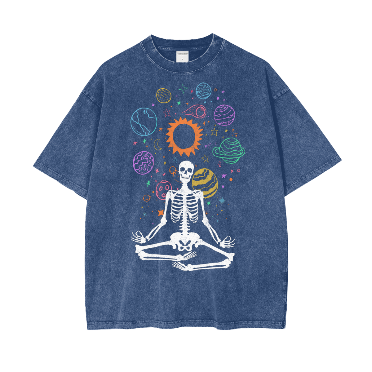 Skeleton Meditate Unisex Oversize Snow Washed T-Shirt