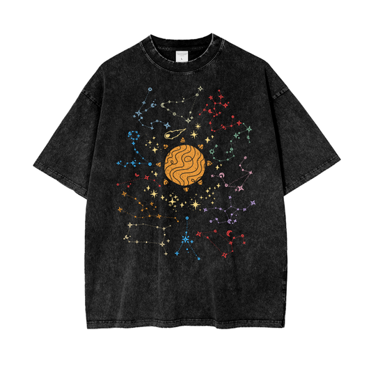 Zodiac Constellations Unisex Oversize Snow Washed T-Shirt