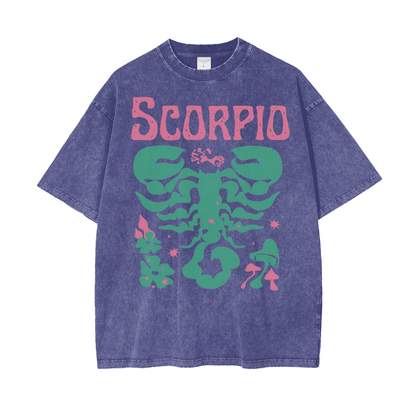 Zodiac Scorpio Psychedelic Unisex Oversized Snow Washed T-Shirt