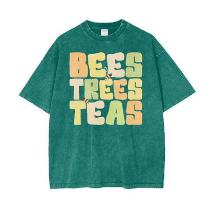 Bees Trees Unisex Oversize Snow Washed T-Shirt