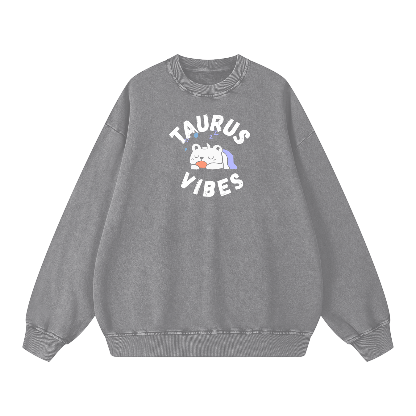 Zodiac Taurus Bear Unisex Acid Wash Oversize Sweatshirt