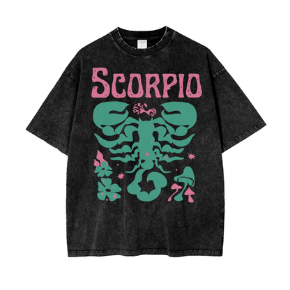 Zodiac Scorpio Psychedelic Unisex Oversized Snow Washed T-Shirt
