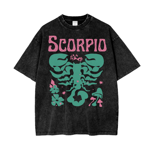 Zodiac Scorpio Psychedelic Unisex Oversized Snow Washed T-Shirt