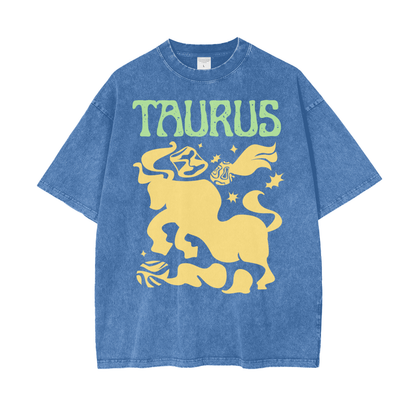 Zodiac Taurus Psychedelic Snow Washed T-Shirt